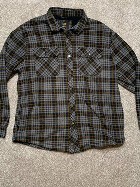Lee Regular Fit Plaid Flannel Sweater – Men’s XXL Grey / Black Long Sleeve